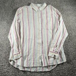 Vintage 90s GAP Linen Shirt Mens XL‎ Pastel Easter Striped Classic Preppy Casual